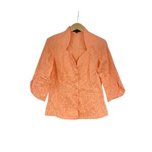 Audrey Talbott Papaya Orange Button Down Embroidered Fitted Blouse Shirt Top 6